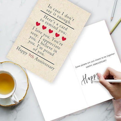 9 Year Anniversary Card Gifts for Him Her,Happy 9th Anniversary Card for Woman Men,Pottery Anniversary Card Gifts for Husband Wife,9th Wedding Anniversary Card