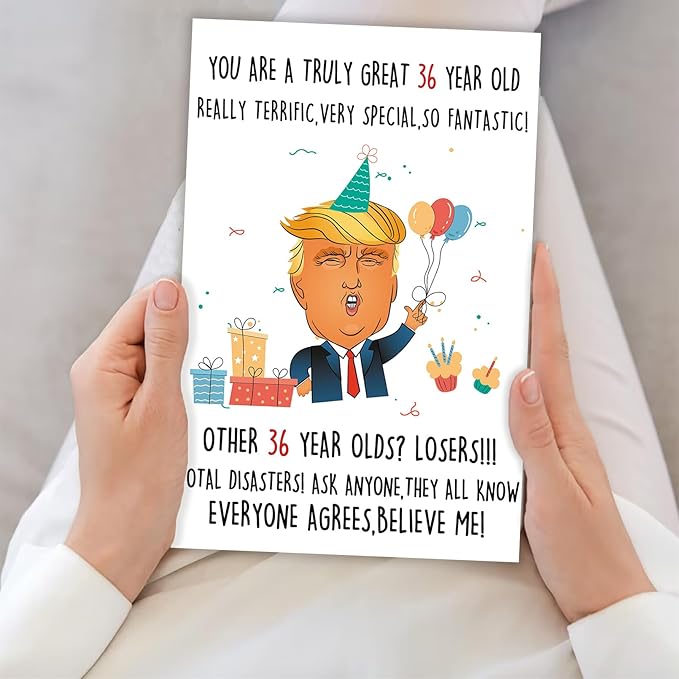 Funny Trump 36th Birthday Card, Unique 36th Birthday Gifts for Her Him, Happy 36th Birthday Decorations for Women Men, Sweet 36 Years Old Bday Card for Husband Wife