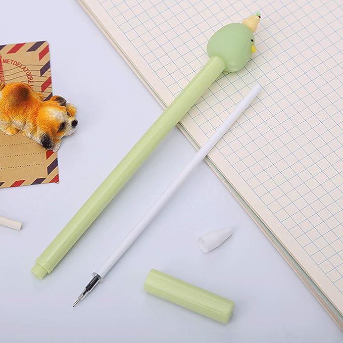 KRIZJUES 12 Pcs Fruit Cartoon Animal Pens, Kawaii School Supplies Pens Cute Gel Ink Pens Boys Girls Pens Suitable for Writing, Gifts for Children and Teachers, Black Refill 0.5mm