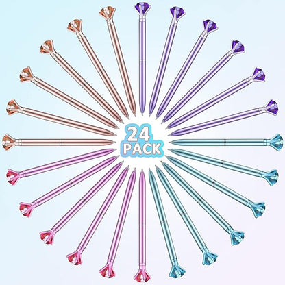 24 Pieces Big Crystal Diamond Pens Bling Ballpoint Pen Black Ink Rhinestones Pen for School Office Supplies Christmas Wedding Birthday Present, 4 Colors(Simple Style)