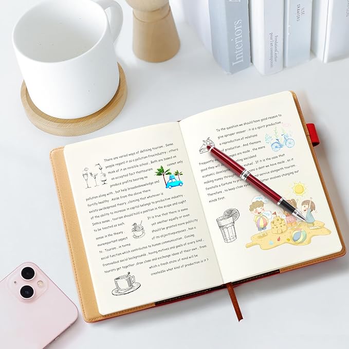 A5 Blank Journal Notebook, Refillable Hardcover Leather Sketchbook with Pocket and Magnetic Buckle, 240 Pages Travel Sketchbook for Drawing and Writing, 80gsm Unlined Journal for Men and Women - Red