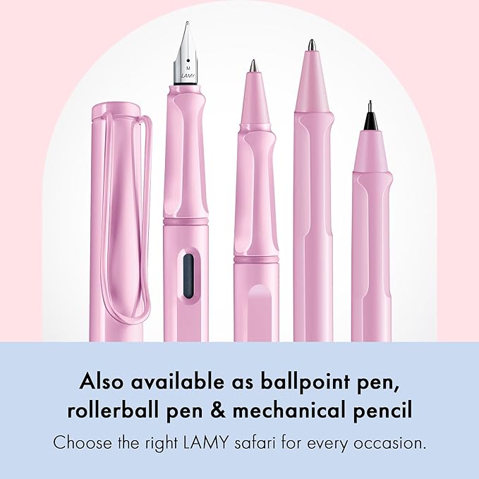 LAMY safari lightrose - Fountain Pen with ergonomic grip & polished steel nib in size F - ideal for any Writing & Calligraphy - including LAMY T 10 blue cartridge - Right-Handed