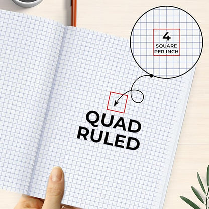 Graph Paper Composition Notebook, 5 Pack, 200 Pages (100 Sheets), Quad Ruled Composition Notebook, Graph Notebooks, 4x4 Grid Composition Notebook, Black Marble, Sewn Hard Cover, 9-3/4 x 7-1/2