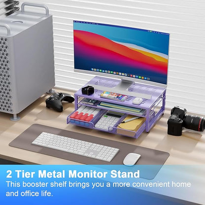 gianotter Computer Monitor Stand Riser, office organizer with Drawer, Office Organizers Storage for Classroom Office Supplies (Purple)
