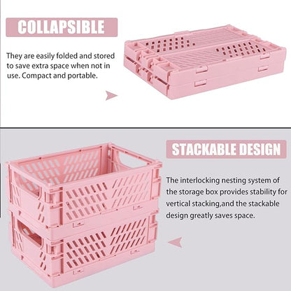Tixill 2-Pack Mini Foldable Plastic Baskets for Organizing and Storage, Collapsible Storage Crate for Home Kitchen Bedroom Bathroom Office (5.9x3.8x2.2, Pink)