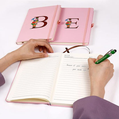 Pink Notebook for Women, 5.7"X8.3" A5 Journal Notebook with Letter L, Dual-Sided Writing Notebook with Dividers, Cute Leather Journal for Work, Business, School, Meetings, Travelers, Small Notebook