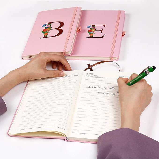 Pink Notebook for Women, 5.7"X8.3" A5 Journal Notebook with Letter G, Dual-Sided Writing Notebook with Dividers, Cute Leather Journal for Work, Business, School, Meetings, Travelers, Small Notebook