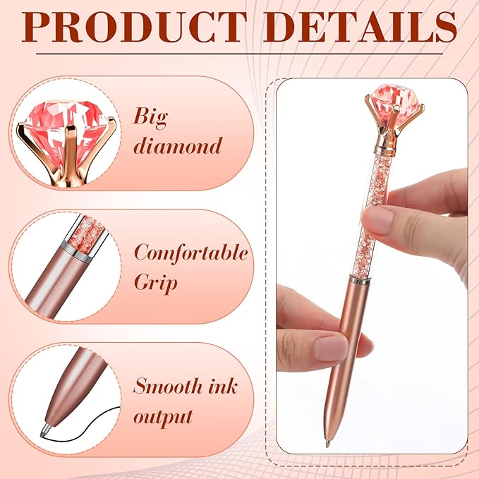 Sherr 100 Pack Big Crystal Diamond Pens Cute Ballpoint Pens Retractable Ballpoint Rhinestones Crystal Bling Gem Plated Black Gel Ink Office Supplies Gifts for Women(Cute,Glitter)