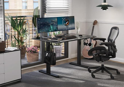 Glass Standing Desk, Electric Standing Desk Adjustable Height, 48 Inch Adjustable Stand Up Desk, Quick Install Home Office Computer Desk, Black