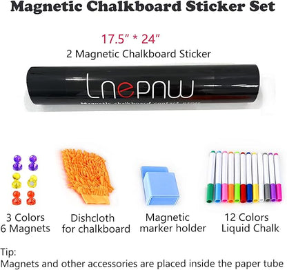 2 Pcs Magnetic Chalkboard Contact Paper 24" x 17.5" Self Adhesive Wall Board Sticker with Liquid Chalk for Kids Black Chalk Board Wallpaper Roll Alternative Magnetic Blackboard Paint