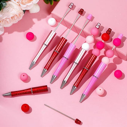 jiebor 30Pcs Valentines Beadable Pens Plastic Bead Pen Black Ink Ballpoint Pens Diy Pens Cute Cool Pens for Teacher Gift Office Supplies