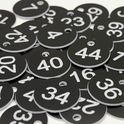 StayMax Plastic ID Number Tags Engraved Tags Key Tags Without Key Rings (Black, 501-1000)