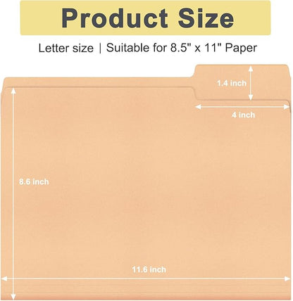 ViVin File Folders, Fits 8.5 x 11 Letter Size Paper, 1/3-Cut Tabs, 120 Pack Manilla Colored File Folders, Perfect for Home, Office, and School Documents File Paper(Assorted)