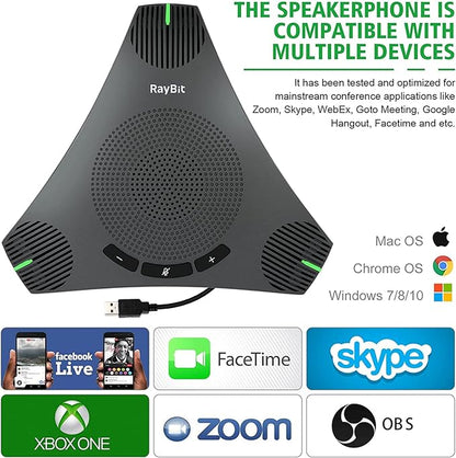 USB Speakerphone with Dual Hub - Conference Room Omnidirectional Microphone and Speaker, Computer Speakers with Microphone for Home Office, 360° Voice Pickup & Noise Reduction Mics for 8-10 People