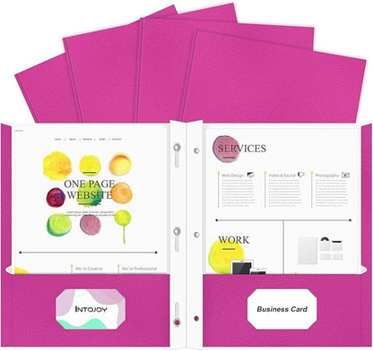 50 Pack Two Pocket Folders Business Card Holder Paper Folders with Prongs for School Office Filing Cabinet Resume Portfolio (Pink)