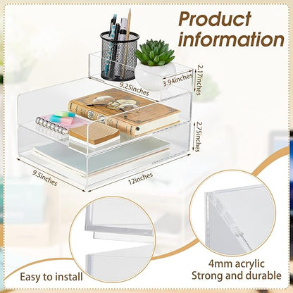 Yulejo Stackable Acrylic Paper Tray Clear Acrylic Desk Organizer Letter Size Paper File Tray for Office Document Workspace Desktop (5 Tier)