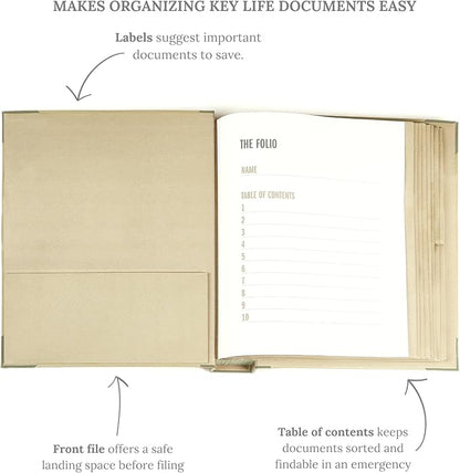 Savor | 2025 Updated Edition The Folio™ Document Organizer|Custom Dyed Cloth Bound Expanding File Folder for Important Papers, Emergency Binder,Birth Certificates,Social Security Cards, and Passports