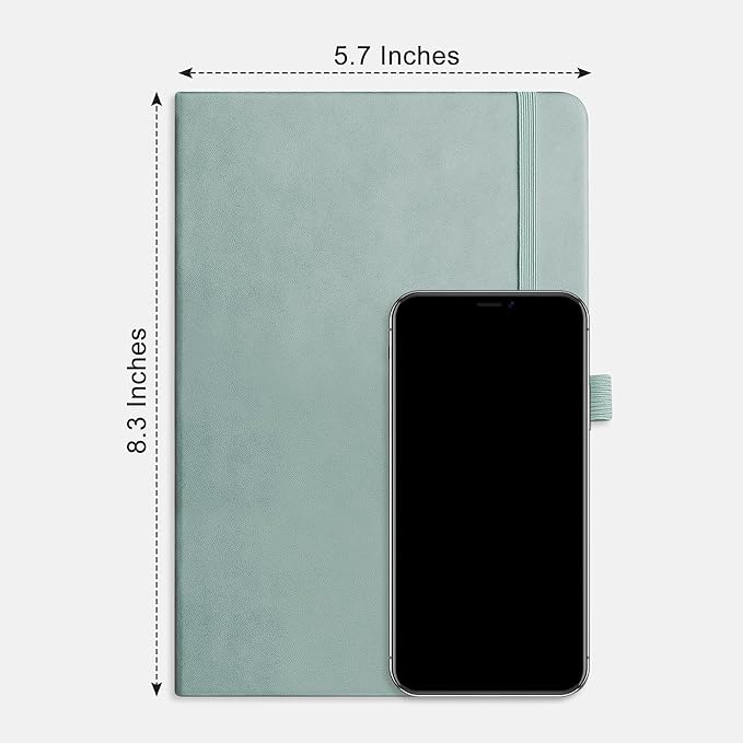 RETTACY Journaling Notebooks, A5 Lined Journal Notebook with 192 Numbered Pages, 5.7'' × 8.3'' Medium Size, for Writing, Work, Office, Leather Hardcover, 100 GSM Thick Paper (Blue-gray)