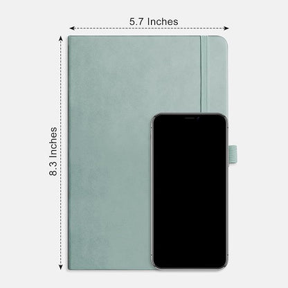 RETTACY Journaling Notebooks, A5 Lined Journal Notebook with 192 Numbered Pages, 5.7'' × 8.3'' Medium Size, for Writing, Work, Office, Leather Hardcover, 100 GSM Thick Paper (Blue-gray)