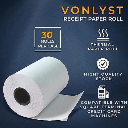 Receipt Paper Roll for Square Terminal Credit Card Machine (30 rolls)