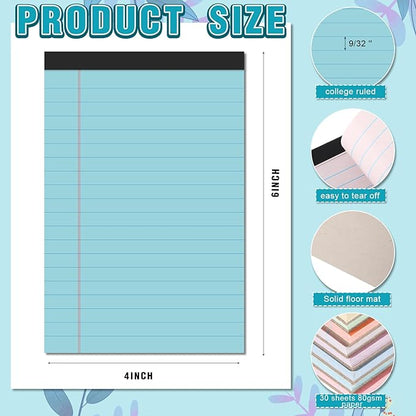 Lincia 24 Pcs 4" x 6" Legal Pad Writing Notepads Small Legal Pad College Ruled 30 Sheets Multiple Color Lined Note for Work 80 Gsm Paper for Grocery List Shopping List (Bright Color)