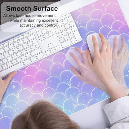 QIYI Multifunctional Office Desk Pad, Water-Resistant PU Leather Mouse Pad, Home Décor Large Desk Organizer Mat, Non Slip Base Writing Pads for Home & Office 31.5" x 15.7" - Mermaid Scales