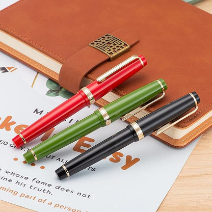Jinhao 82 Avocado Green Acrylic Fountain Pen, Iridium Medium Nib Classic Design Smooth Writing Pen with Ink Converter (Gold Trim)