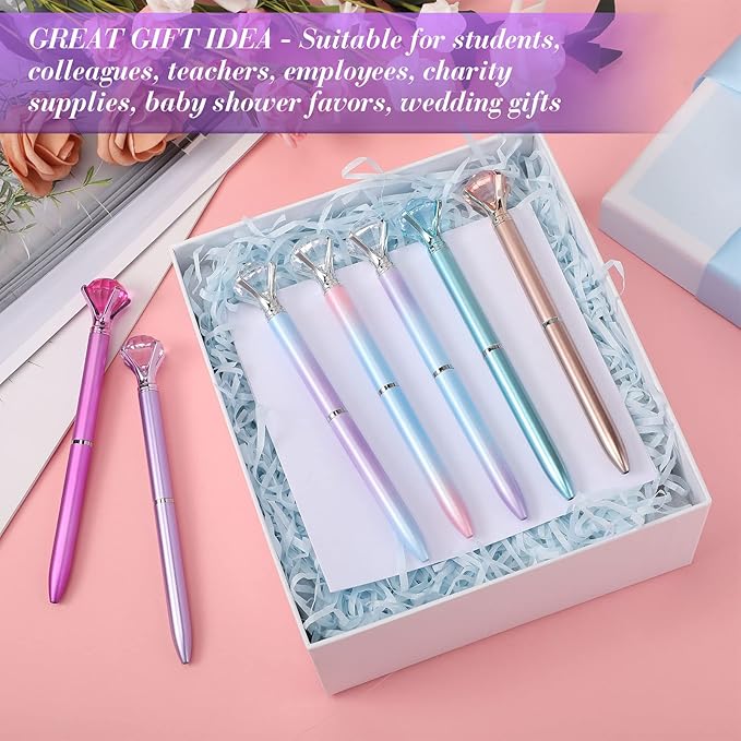 Sherr 100 Pack Big Crystal Diamond Pens Cute Ballpoint Pens Retractable Ballpoint Rhinestones Crystal Bling Gem Plated Black Gel Ink Office Supplies Gifts for Women(Fresh,Simple)