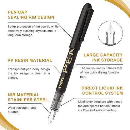 EYEYE Disposable Fountain Pens Fine Point, 4 Black 4 Blue Fountain Pens or Writing, Stainless Steel Nib, Smooth Writing for Calligraphy, Journaling, Drafting, Sketching, Doodling & Office Supplies