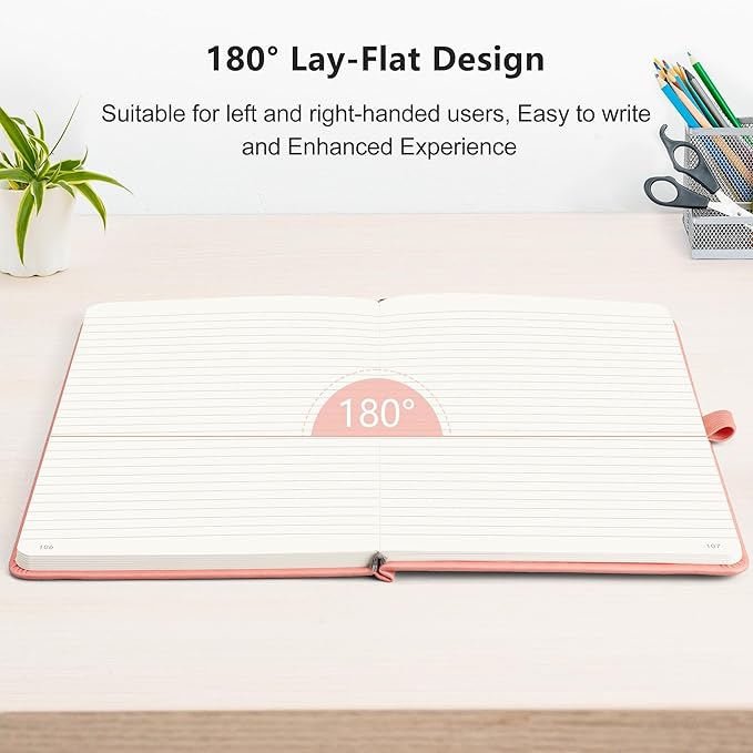 RETTACY Journaling Notebooks, A5 Lined Journal Notebook with 192 Numbered Pages, 5.7'' × 8.3'' Medium Size, for Writing, Work, Office, Leather Hardcover, 100 GSM Thick Paper (Pink)