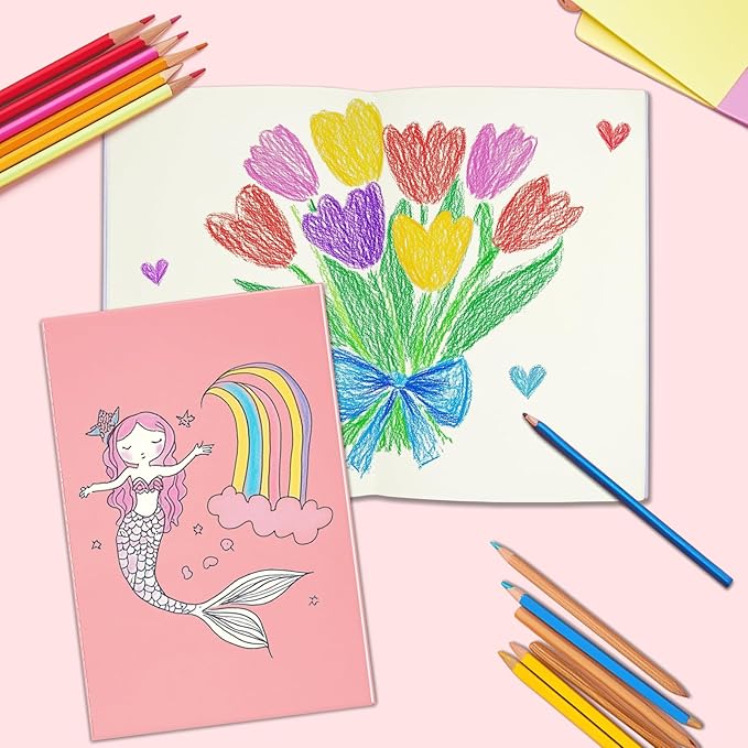 6 Pack Blank Books for Kids - 5.5"x 8.3", 60 Pages - Small Journals Bulk, Girls Notebooks for Drawing & Writing, Sketchbooks w/Colorful Soft Cover, Unlined Paper, A5 Travel Size (Light)