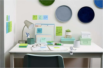 Post-it 100% Recycled Paper Super Sticky Notes, Lined, 4 in. x 4 in., 3 Pads, 70 Sheets per Pad, Oasis Collection, School Supplies and Office Products