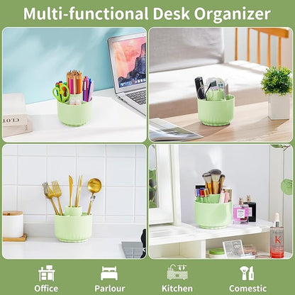 Marbrasse Desk Organizer, 360-Degree Rotating Pen Pencil Holder for Desk, Desk Organizers and Accessories with 5 Compartments Pencil Organizer, Art Supply Storage Box Caddy for Office, Home(Green)