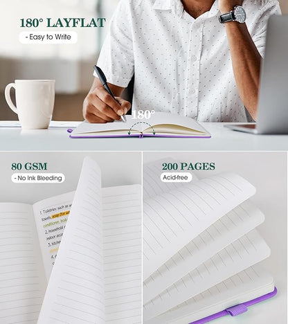 Lined Journal Notebook for Women, A5 200 Pages Hardcover Leather Journals for Writing, Thick Daily Journaling, College Ruled Notebooks for Work School, Note Taking, Business 5.75'' X 8.38'' Purple