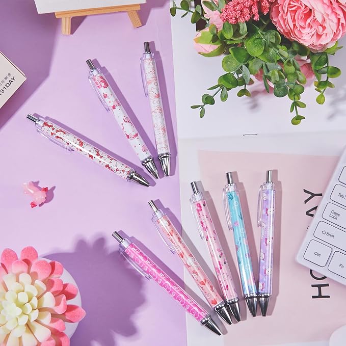 Ireer 8 Pcs Ballpoint Pens for Women 1.00 mm Cute Black Ink Fancy Pens Fine Point Smooth Writing for Journaling Aesthetic Office Supplies(Axolotl)