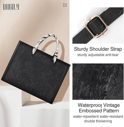 Laptop Bag for Women 15.6 Inch Leather Tote Bag Briefcase for Work Waterproof Lightweight Computer Work Bag Women Business Office Bag Handbag Shoulder Bag Purse 2pcs Set Black