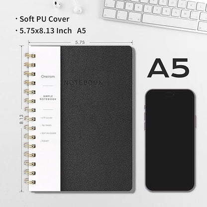 Lined Spiral Notebook College Ruled A5 Journal Book for Note Taking, 160 Pages Writing Journal for Office and Home School Supplies 5.75x8.125 inch (3pack-Black)