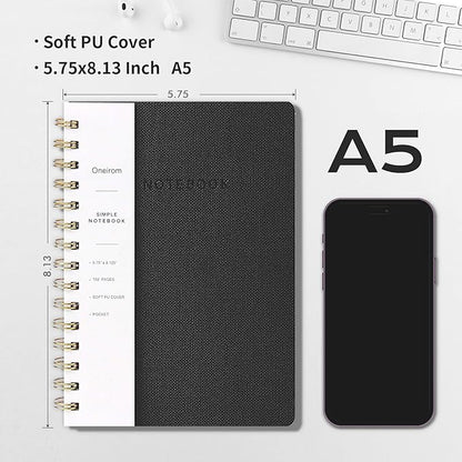 Lined Spiral Notebook College Ruled A5 Journal Book for Note Taking, 160 Pages Writing Journal for Office and Home School Supplies 5.75x8.125 inch (6-Black)