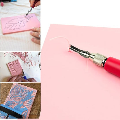 Rubber Block Stamp Carving Block Stamp Making Kit with Cutter Tools, 1 Carving Rubber Stamp for Printmaking, Printing and More