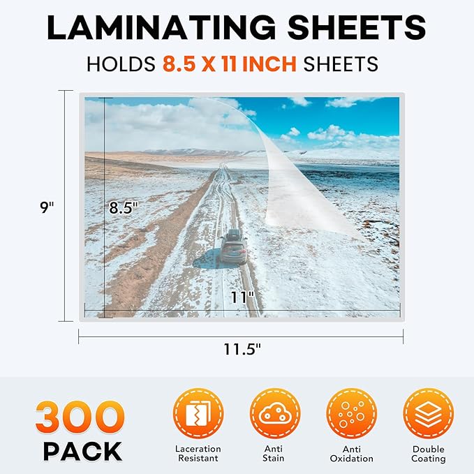 300 Pack Laminating Sheets, Holds 8.5 x 11 Inch Sheets, 3 mil, 9 x 11.5 Inches Thermal Laminating Pouches Lamination Sheet Paper for Laminator, Clear, Letter Size, Office and School Supplies