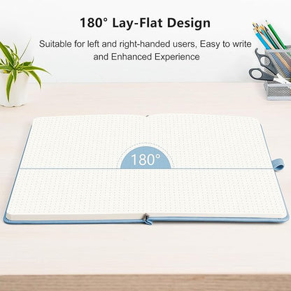 RETTACY Bullet Dotted Journal, A5 Dotted Notebook Journal with 192 Pages, 5.7'' × 8.3'', Medium Size, 100 GSM Thick Paper, Leather Hardcover, Bullet Journaling, Planning (Light Blue)