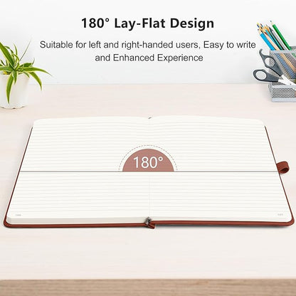 RETTACY Journaling Notebooks, A5 Lined Journal Notebook with 192 Numbered Pages, 5.7'' × 8.3'' Medium Size, for Writing, Work, Office, Leather Hardcover, 100 GSM Thick Paper (Brown)