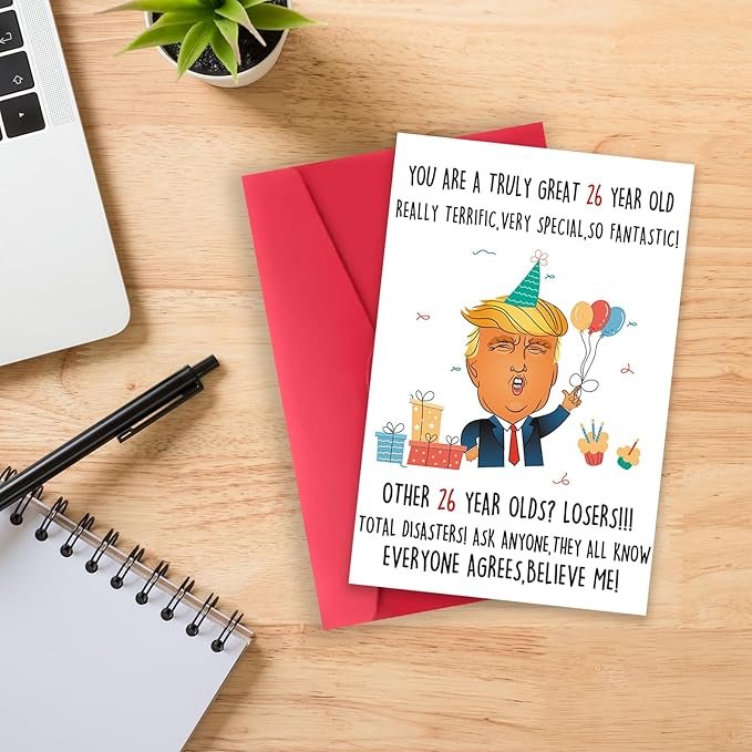 Humorous Trump 26th Birthday Card, Funny 26th Birthday Gifts for Men Women Husband Wife,Best 26th Donald Birthday Decorations Gifts for 26Year Old Him Her