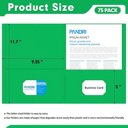 Two Pocket Folders, PANDRI 75 Pack 2 Pocket Folders, Letter Size Paper File Folder for School Office Home Business, Assorted 5 Colors