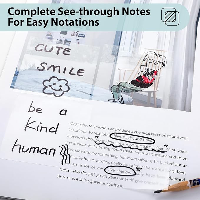 Transparent Sticky Notes, 3x3 inch Clear Sticky Notes, Self-Adhesive Waterproof Translucent Sticky Notes for Annotation College School and Office Supplies - 300 Sheets