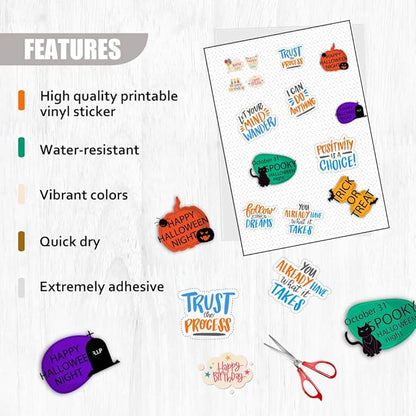 Uinkit Glossy Sticker Paper for Inkjet Printer Printable Vinyl White Cricut Waterproof Permanent Adhesive Waterproof Car Bumper Sticker 8.5x11 inches Letter Size 20 Sheets Label…