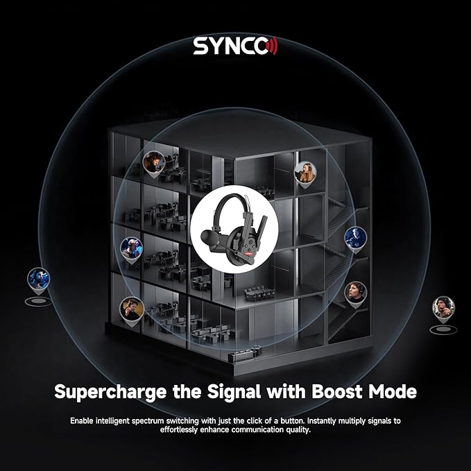SYNCO XTALK XPro2 Wireless Intercom Headset System with Microphone Communication System Random Master Device,2.4GHz Full Duplex 500 M/1640 FT Real-time Monitoring 24H Working Time Telephone Headsets