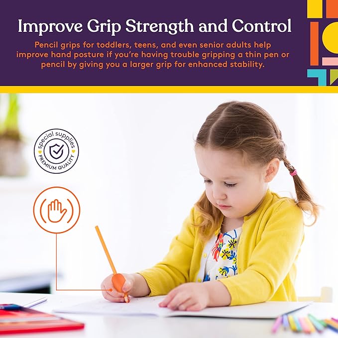 Special Supplies Egg Pen-Pencil Grips for Kids and Adults Colorful, Cushioned Holders for Handwriting, Drawing, Coloring - Ergonomic Right or Left-Handed Use - Reusable (12-Pack)