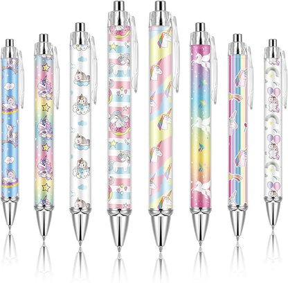 Ireer 8 Pcs Ballpoint Pens for Women 1.00 mm Cute Black Ink Fancy Pens Fine Point Smooth Writing for Journaling Aesthetic Office Supplies(Unicorn)