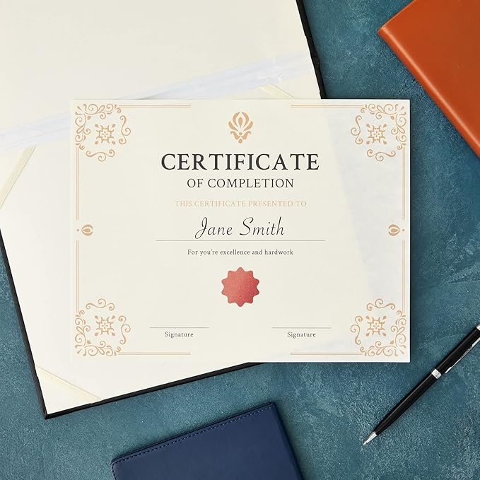 96 Sheets Parchment Paper for Certificates, Resumes, Diplomas - 90 GSM Textured Stationary, Printer-Friendly - Diploma Certificate Papers for Printing 8.5x11 inch